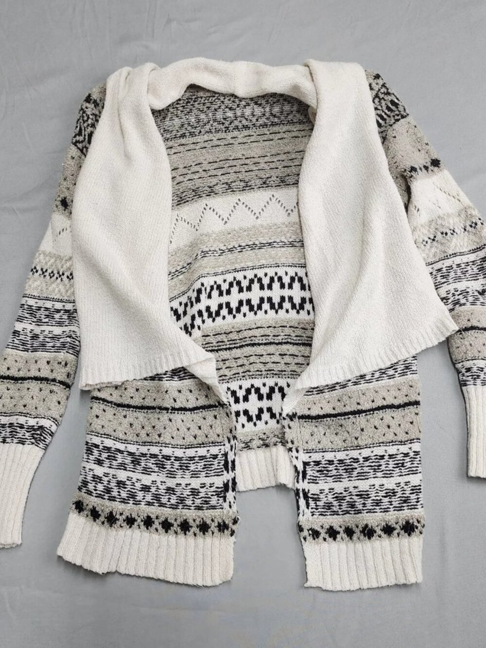 Maurices Womens S Fair Isle Open Front Cardigan Sweater Draped Metallic Knit